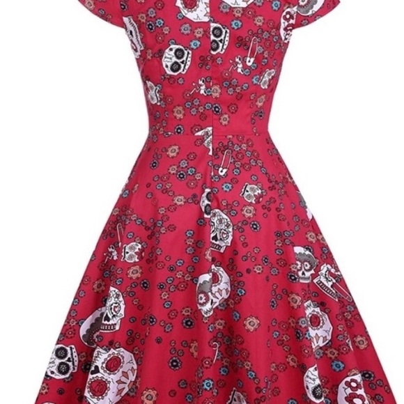 Oten red sugar skull swing dress - Picture 5 of 7